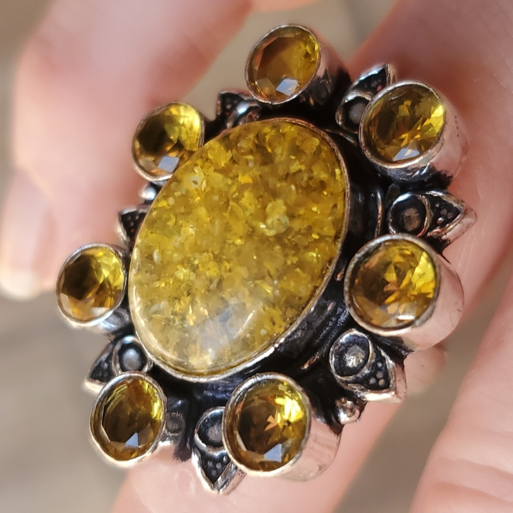 New Amber and Citrine 925 Silver Statement Ring. - Picture 12 of 12